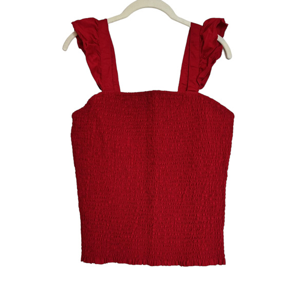Old Navy Womens Smocked Top Large Tall Red Cropped Ruffled Straps Y2K Coquette - Picture 1 of 5
